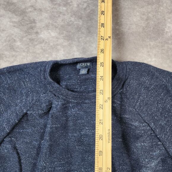 J Crew Sweater Mens L Navy Blue Heather Cotton Crew Neck Raglan Budded Preppy - Picture 5 of 6